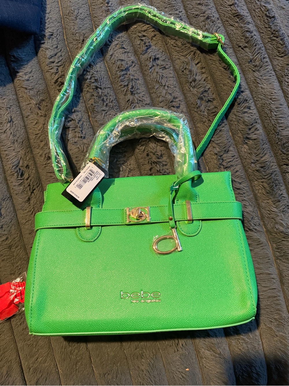 bebe Green Satchel with Gold Hardware